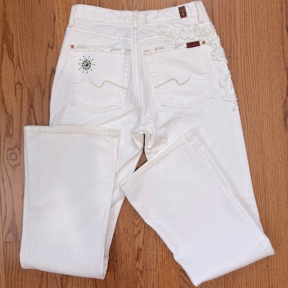 7 For All Mankind Boho Mid Rise Embellished White Denim Preppy flare leg jeans - Picture 12 of 16